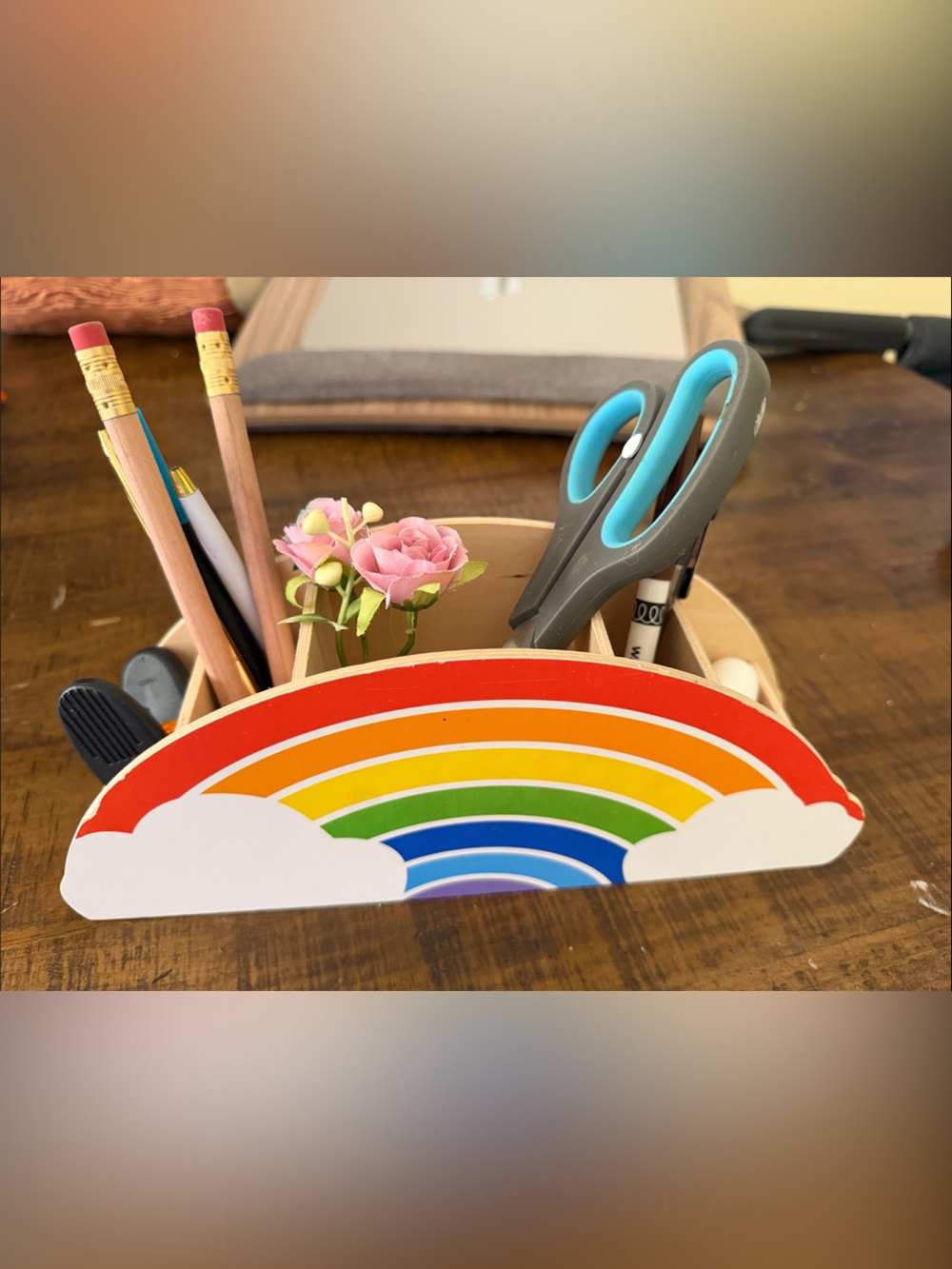 Rainbow Wooden Desk Organizer - Multicolor